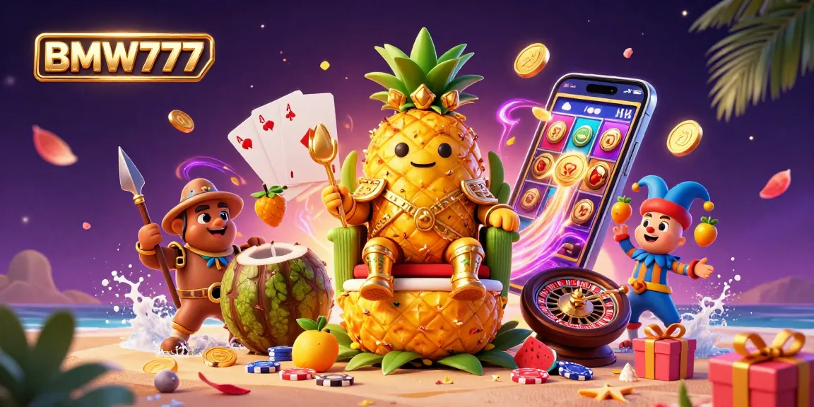 Engage with BMW777's thrilling slot gaming experience under a tropical casino theme.