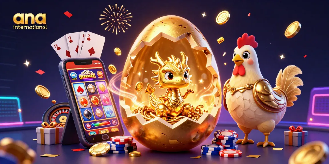Try your luck with ana-international's slot games as the golden baby dragon guards a treasure of poker chips.