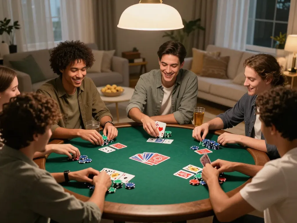 Trải nghiệm cảm giác hồi hộp của trò poker với m88 link mới nhất khi bạn bè ăn mừng một ván thắng.