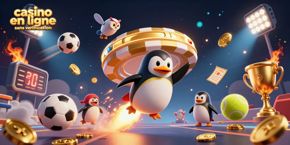 Jouez dans un casino en ligne sans vérification avec des éléments de casino et sportif animés.