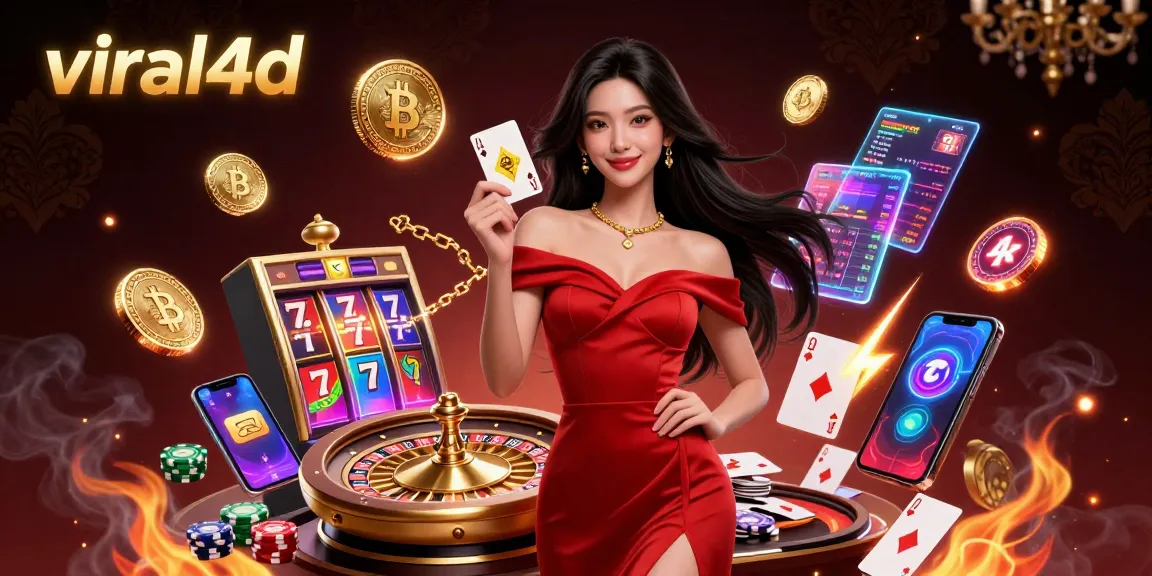 Experience thrilling gameplay with viral4d, featuring stunning visuals of a confident player in a glamorous casino setting.