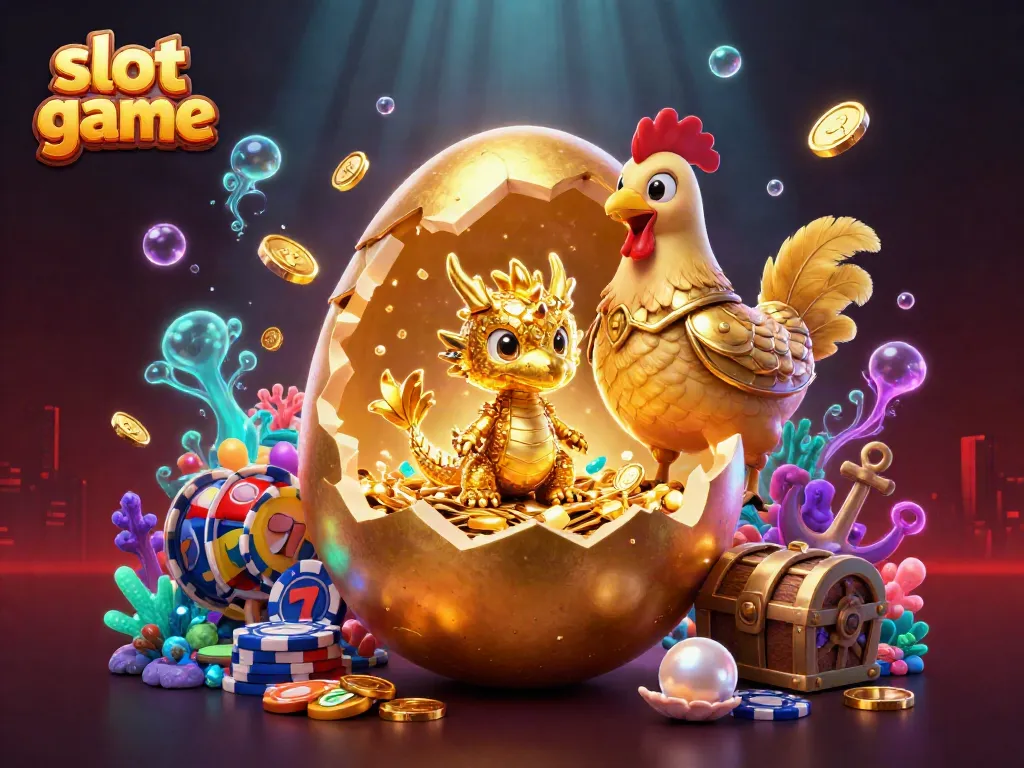 Engage with the thrilling slot game scene featuring a golden dragon and poker chips.