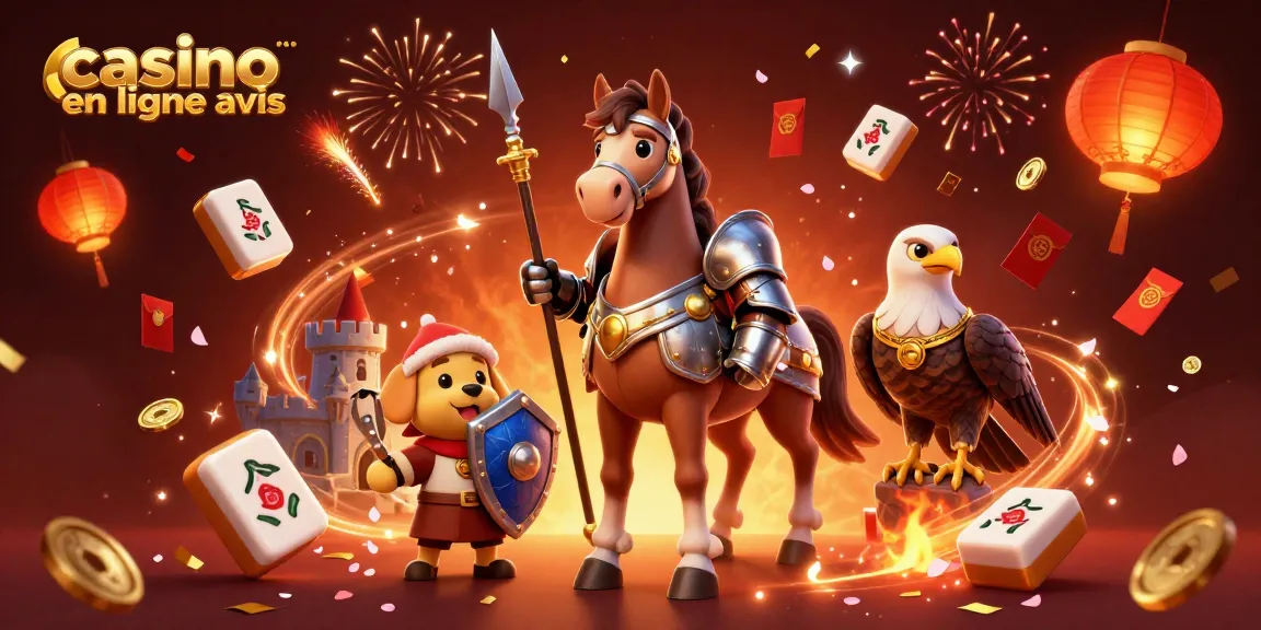 Explorez les avis sur les casinos en ligne avec une illustration dynamique de jeux et de récompenses.