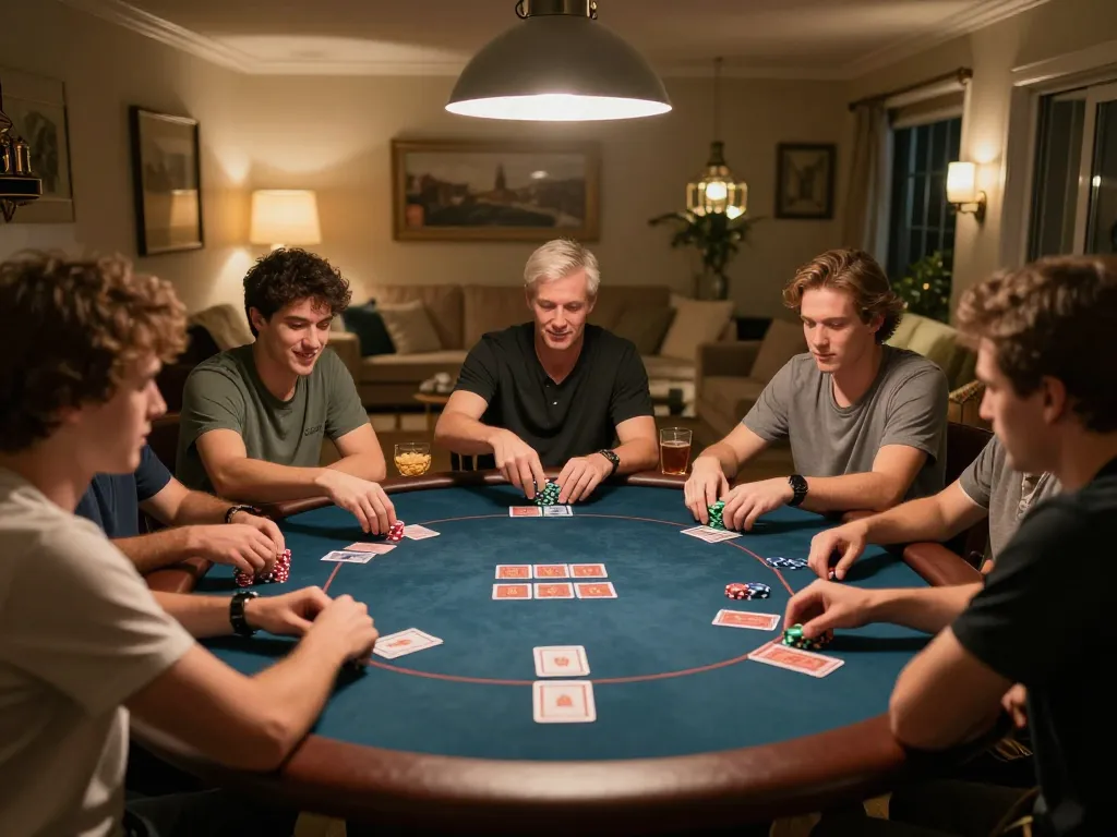 Friends enjoy poker night with TG88 in cozy setting, highlighting exciting gameplay and camaraderie.