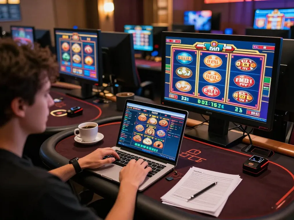 Engaging online gaming experience with MDG188 showing colorful slot games and poker tables