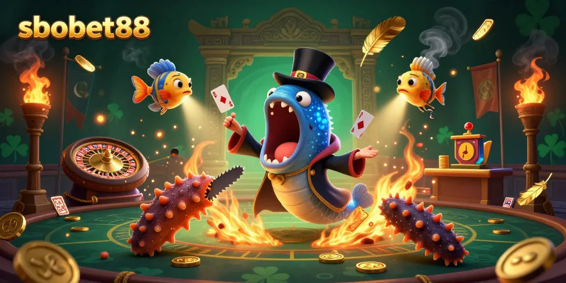Experience sbobet88 magic with a bioluminescent eel, anglerfish, and a sea cucumber in a vibrant live casino scene.