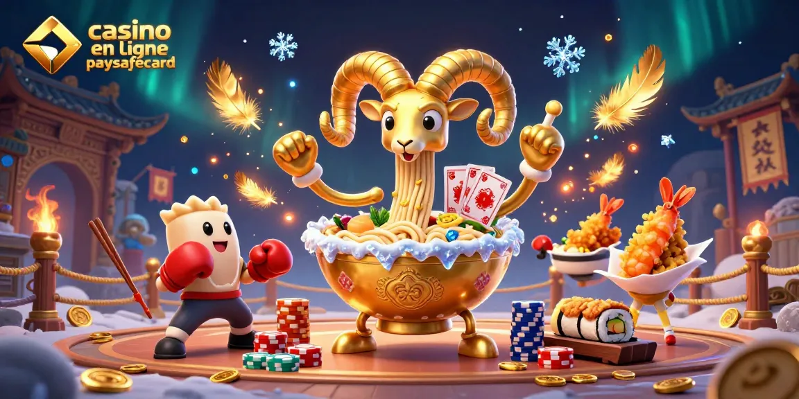 Illustration colorée de casino en ligne paysafecard avec des personnages amusants et des éléments de jeu, fusion de culture et de divertissement.