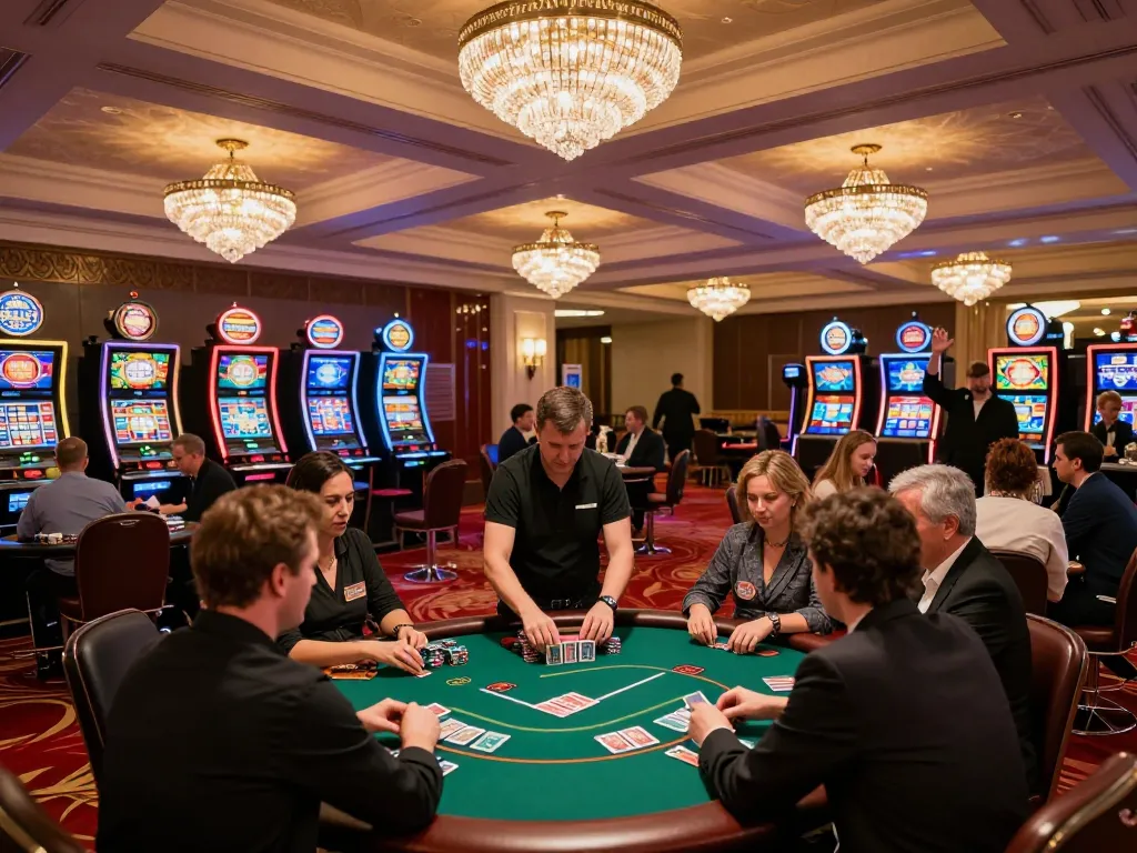 Players enjoying a poker game at 888top casino under warm chandelier lighting.