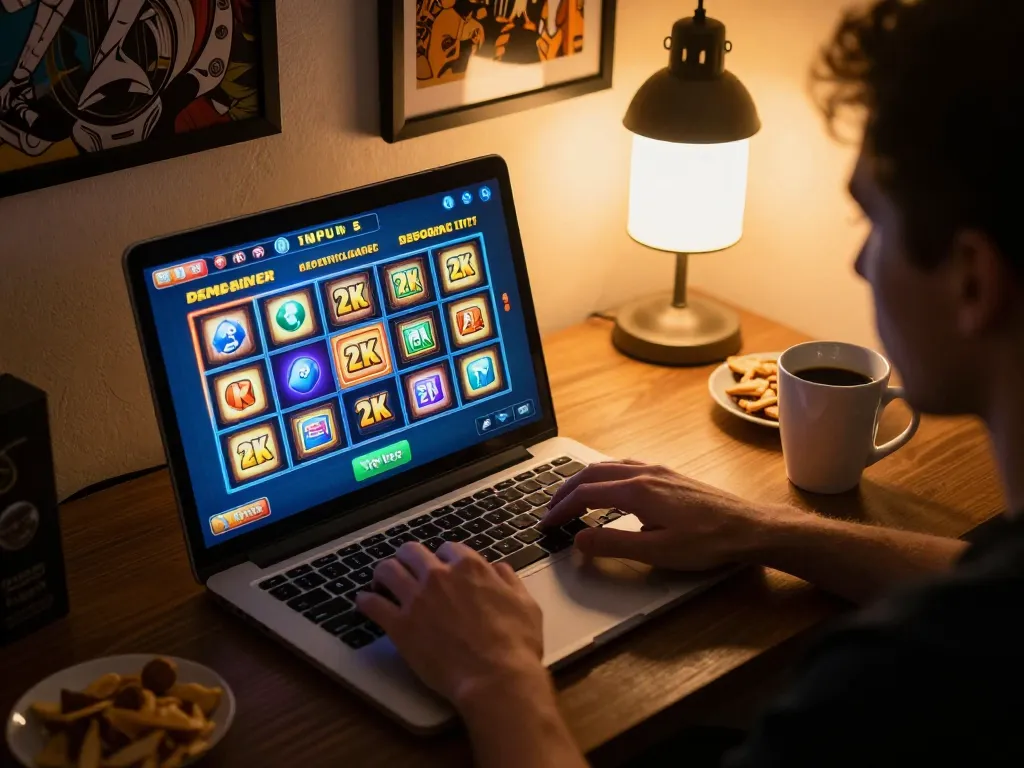 Engaging online gaming scene showing slot deposit 2k options on laptop screen