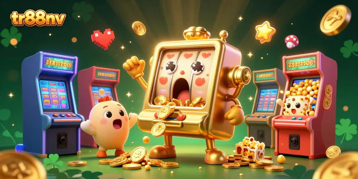 Spin to win with tr88nv's golden slot machine amidst colorful gaming excitement!