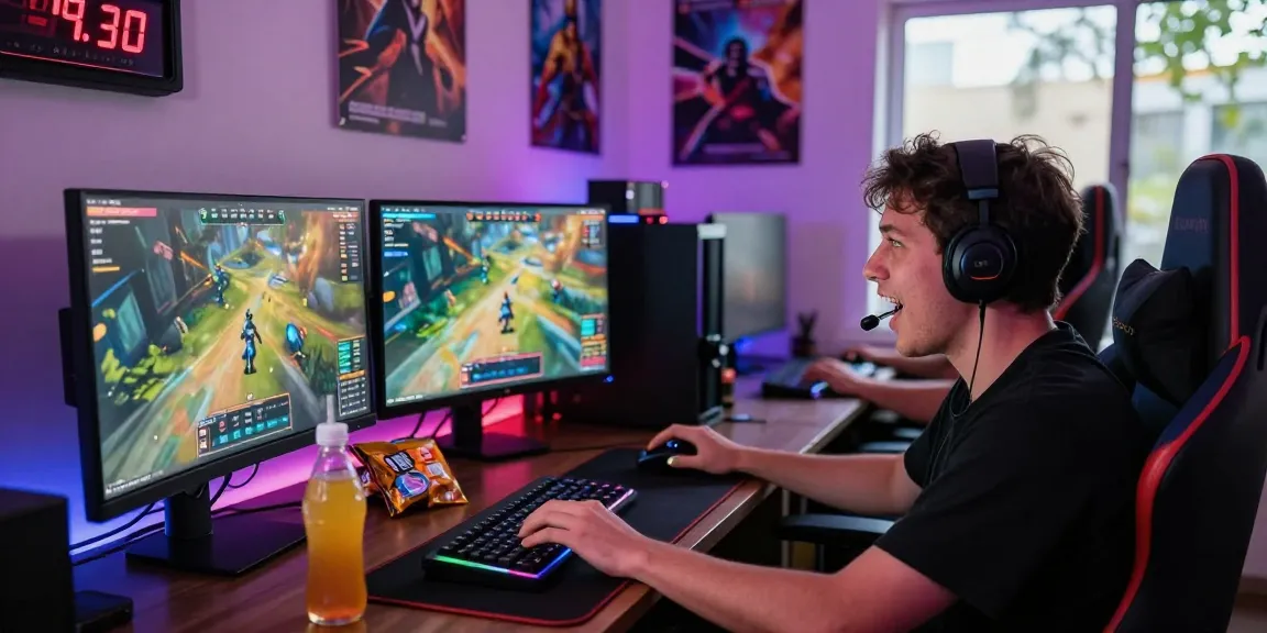 Player enjoying rokok88 online gaming experience with dynamic graphics and snacks.