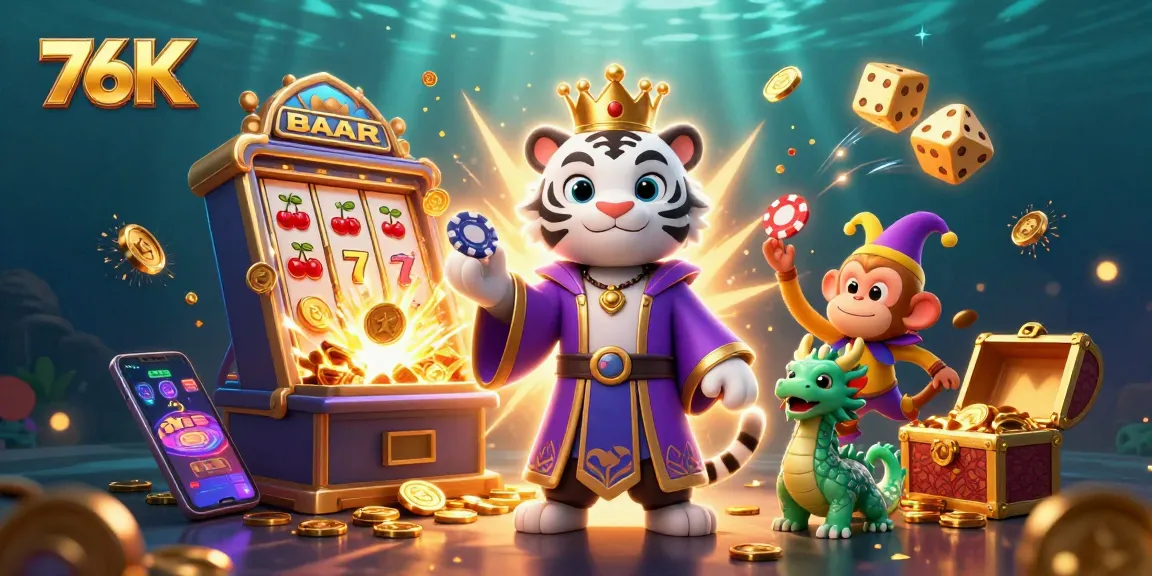 Win big with 76K's vibrant casino characters amid a jackpot explosion of game elements.