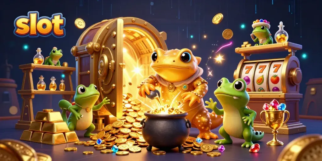 Engage in thrilling slot action as the golden salamander alchemist crafts treasures amidst vibrant casino elements.