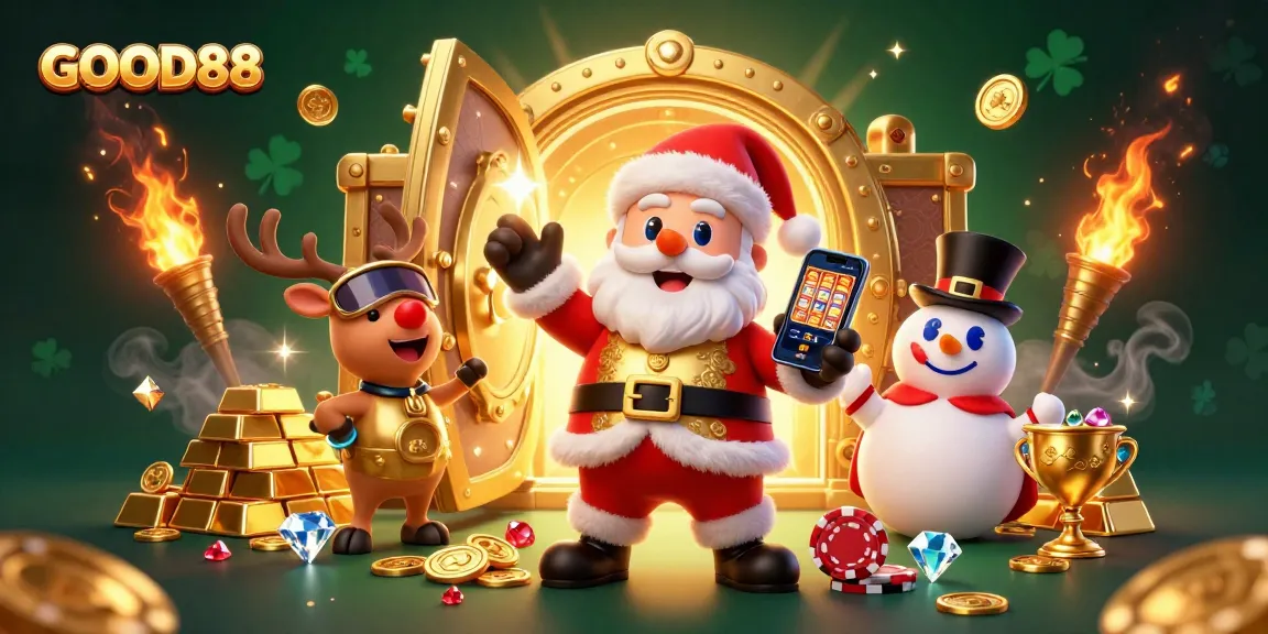 Experience vibrant gaming excitement at GOOD88 with animated casino characters and shimmering treasures.