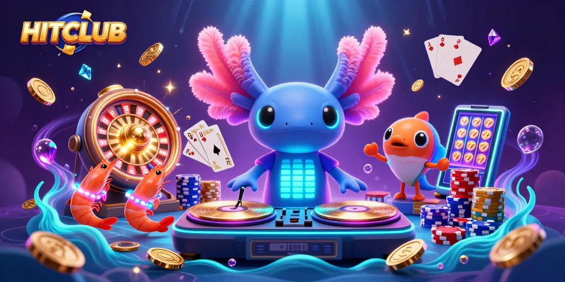 Join the vibrant HITCLUB experience with neon axolotl DJ, shrimp dancers, and stunning casino elements in action.