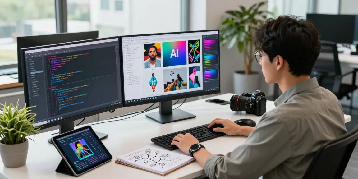 AI detector analysis in a modern workspace featuring image evaluation tools and algorithmic coding.