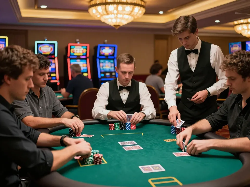 Players engaged in a high-stakes poker game showcasing strategy and excitement of slot pulsa betting.
