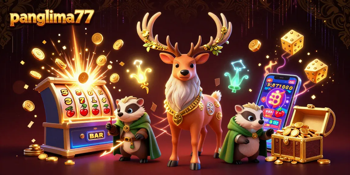 Experience exhilarating wins with panglima77 in a vibrant casino scene filled with golden jackpots and dynamic characters.