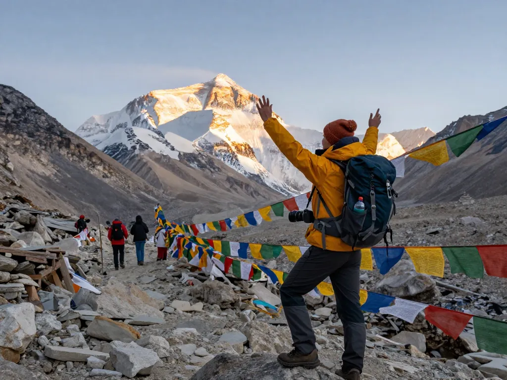 Embarking on the Everest Base Camp Heli Trek, capturing the majestic sunrise over Mount Everest.