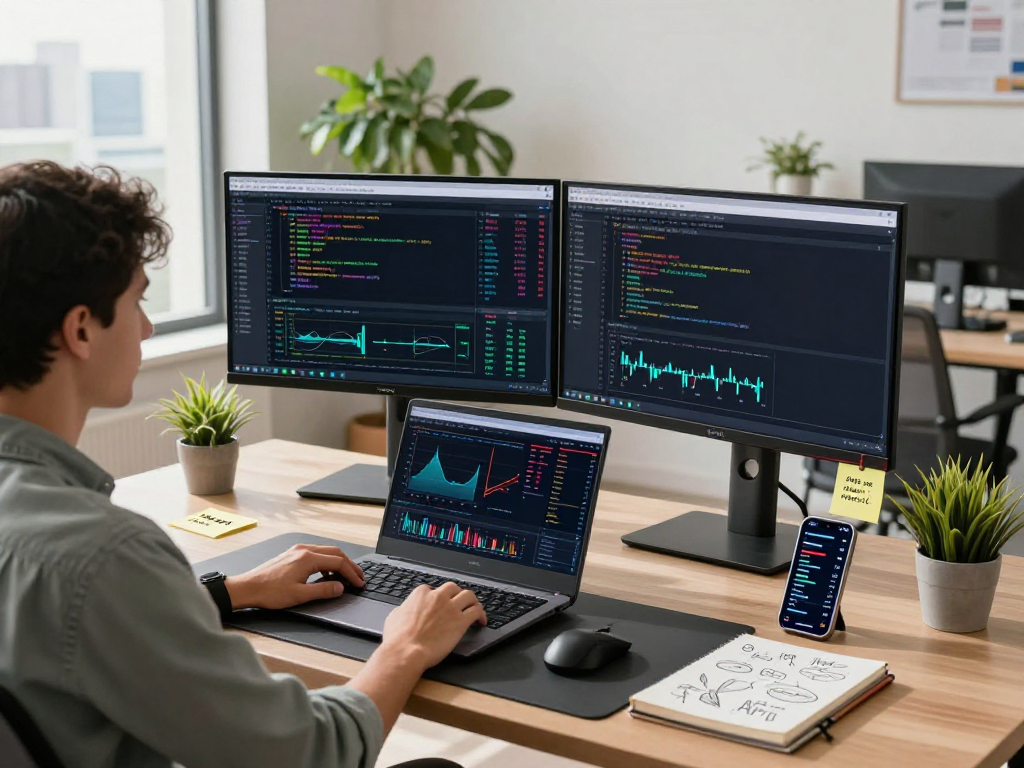 Real-time Forex API development scene showcasing farm product backtesting API in action