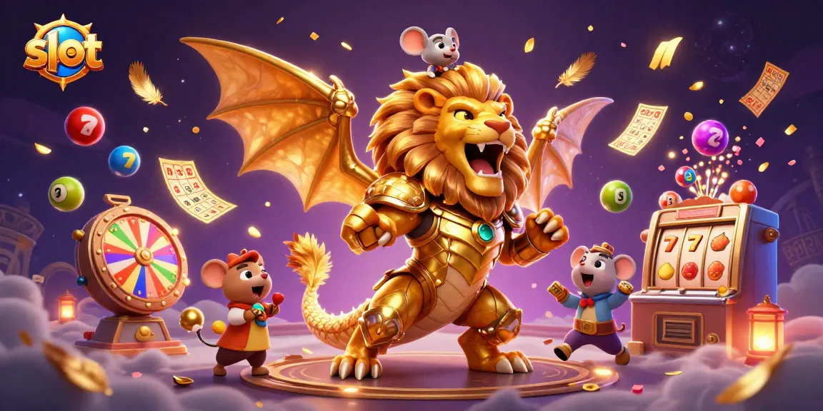 Permainan slot menarik dengan simbol unik dan hiasan menarik dalam ilustrasi 3D.