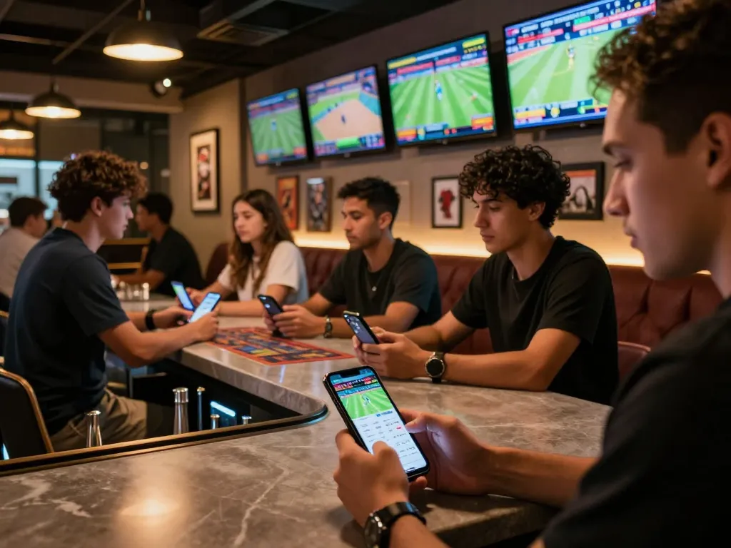 Fabet users placing bets in a dynamic sports betting lounge during live games