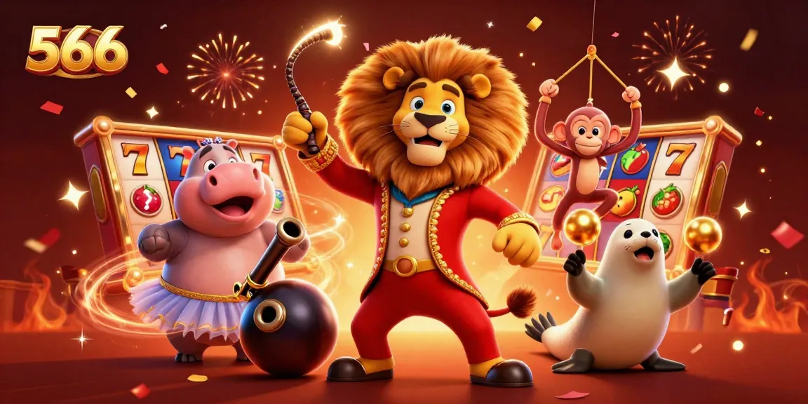 Spin your wins at 566 with a dynamic and vibrant casino-themed scene featuring animated characters and games