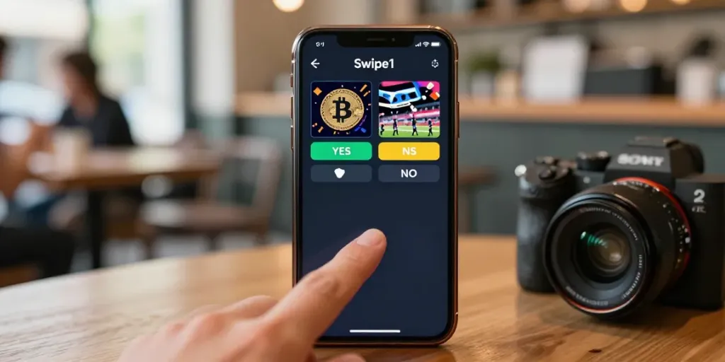 Close-up of smartphone swiping on the приложение для предсказаний app, highlighting user-friendly interface for predictions.