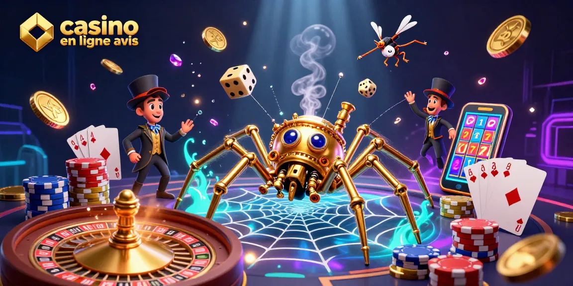 Jouer aux jeux de casino en ligne avis avec une araignée dorée steampunk et des éléments de jeu captivants.