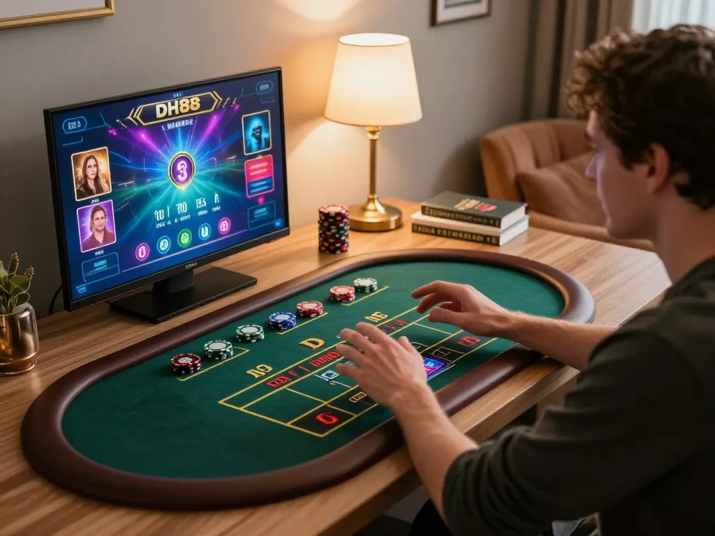 Player engaging in live dealer gameplay at DH88, showcasing the thrill of online gambling experience