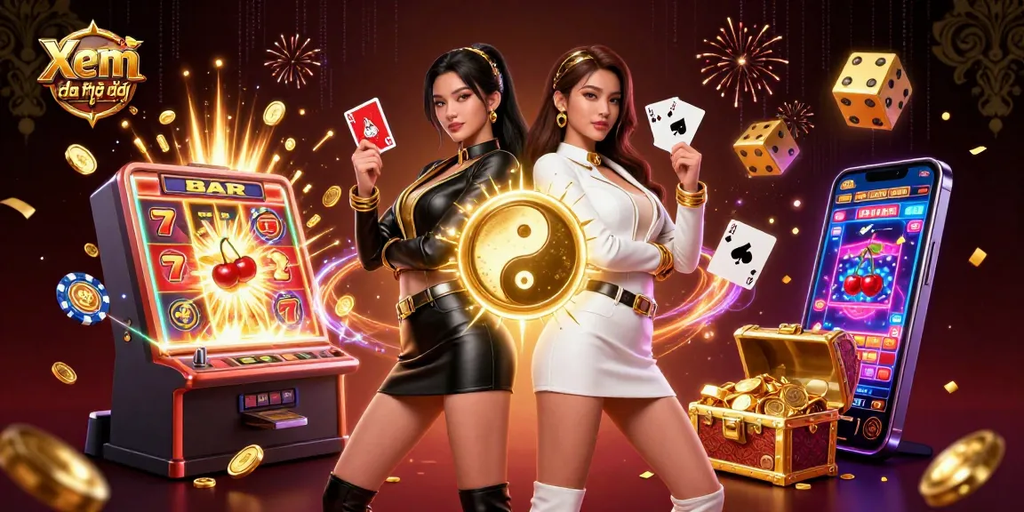 Xem bóng đá trực tiếp with stunning twin Asian women, vibrant casino elements, high-energy layout.