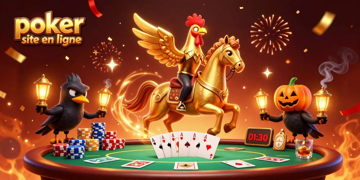 Gagnez sur le site de poker en ligne avec une scène dynamique de jeu de cartes et une ambiance festive