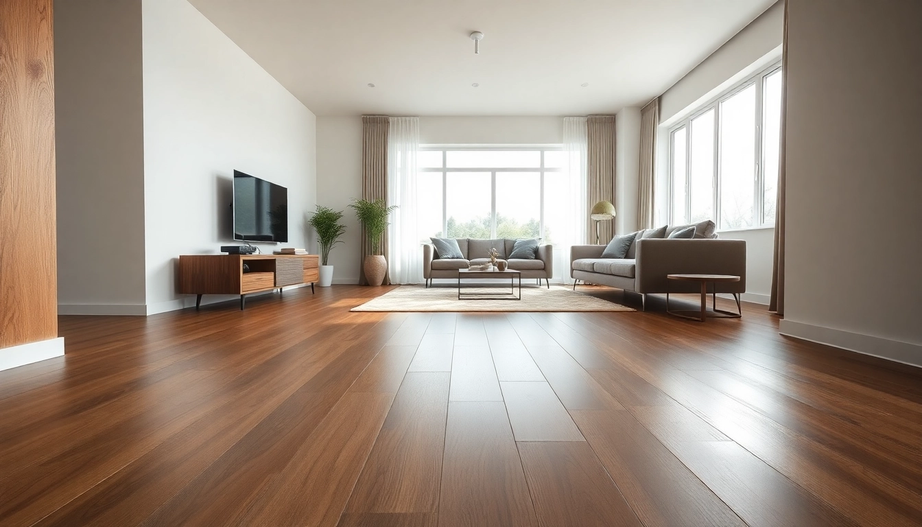 Explore stunning walnut waterproof vinyl flooring near me in a modern living room setting.