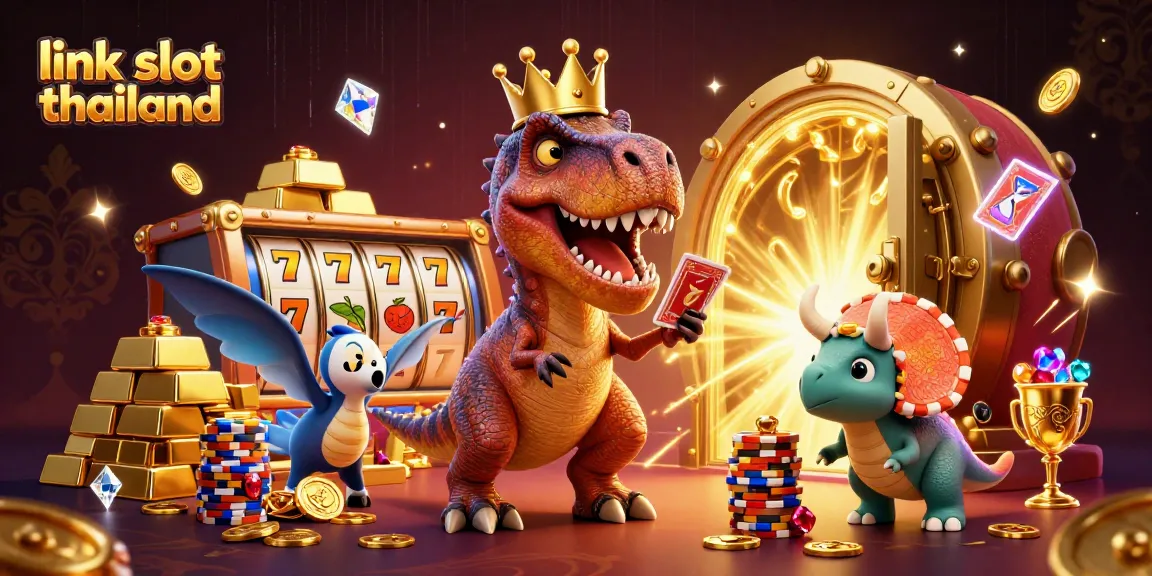 Experience the thrilling world of link slot thailand with a friendly T-Rex and vibrant slot elements.