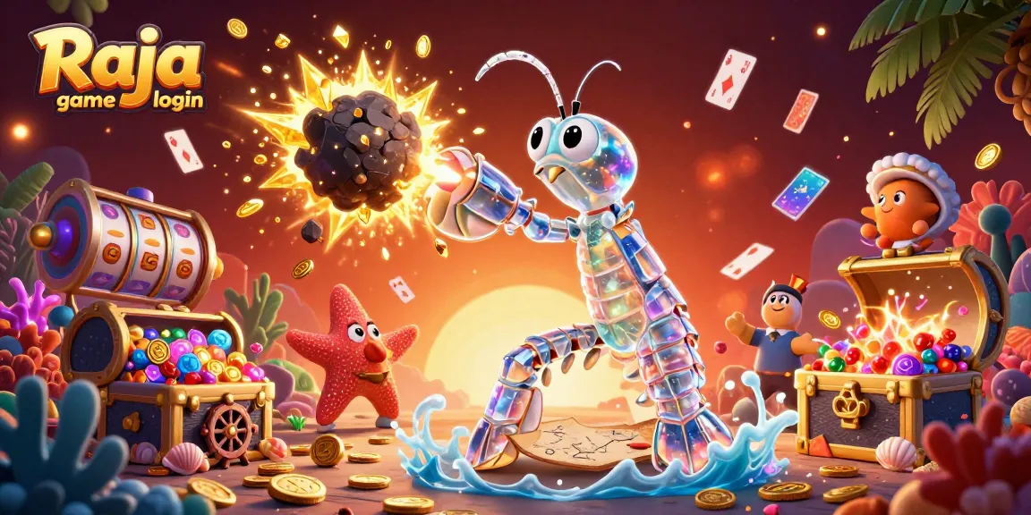 Engage in Raja game login action with vibrant casino elements showcasing a galactic samurai mantis shrimp.