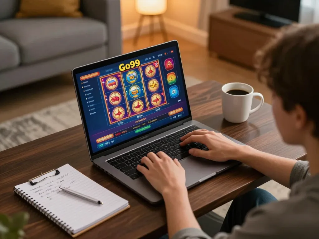 Engaging online gaming scene of Go99 showing vibrant casino interface and cozy setting.