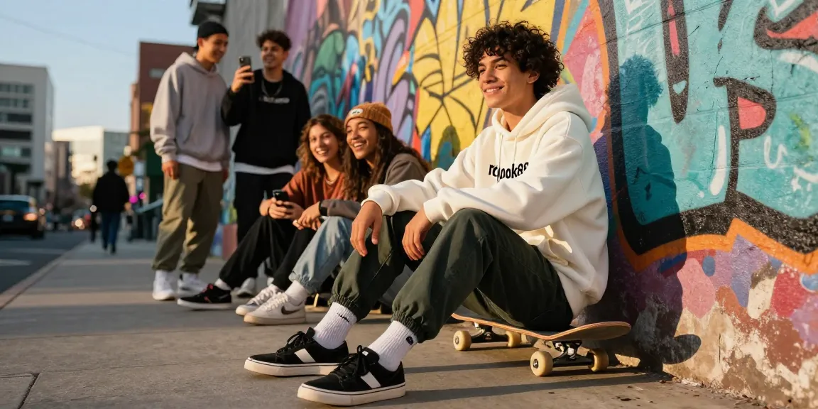 rokok88 streetwear scene with trendy youth in urban setting
